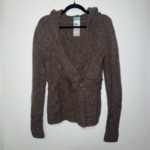 Wool Anthropologie AphOrism Medium Hooded cardigan alpaca mohair sweater brown